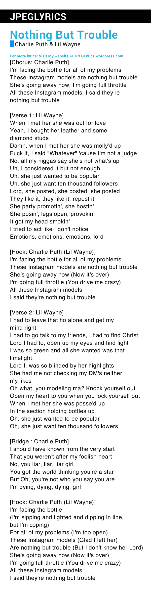 Nothing But Trouble By Lil Wayne & Charlie Puth Lyrics